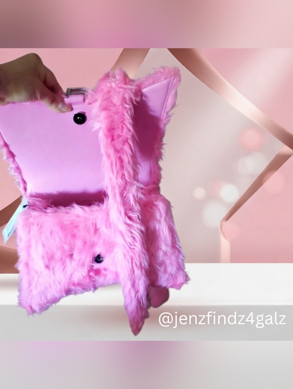 NWT Balenciaga Fluffy Pink Faux Fur Medium Hourglass Top Handle Bag Dustbag Rare - Picture 7 of 13